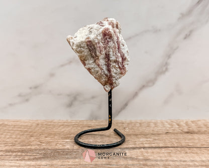 Raw Pink and White Tourmaline on Metal Stand – Healing Crystal for Love, Balance & Emotional Support-Morganite Gems