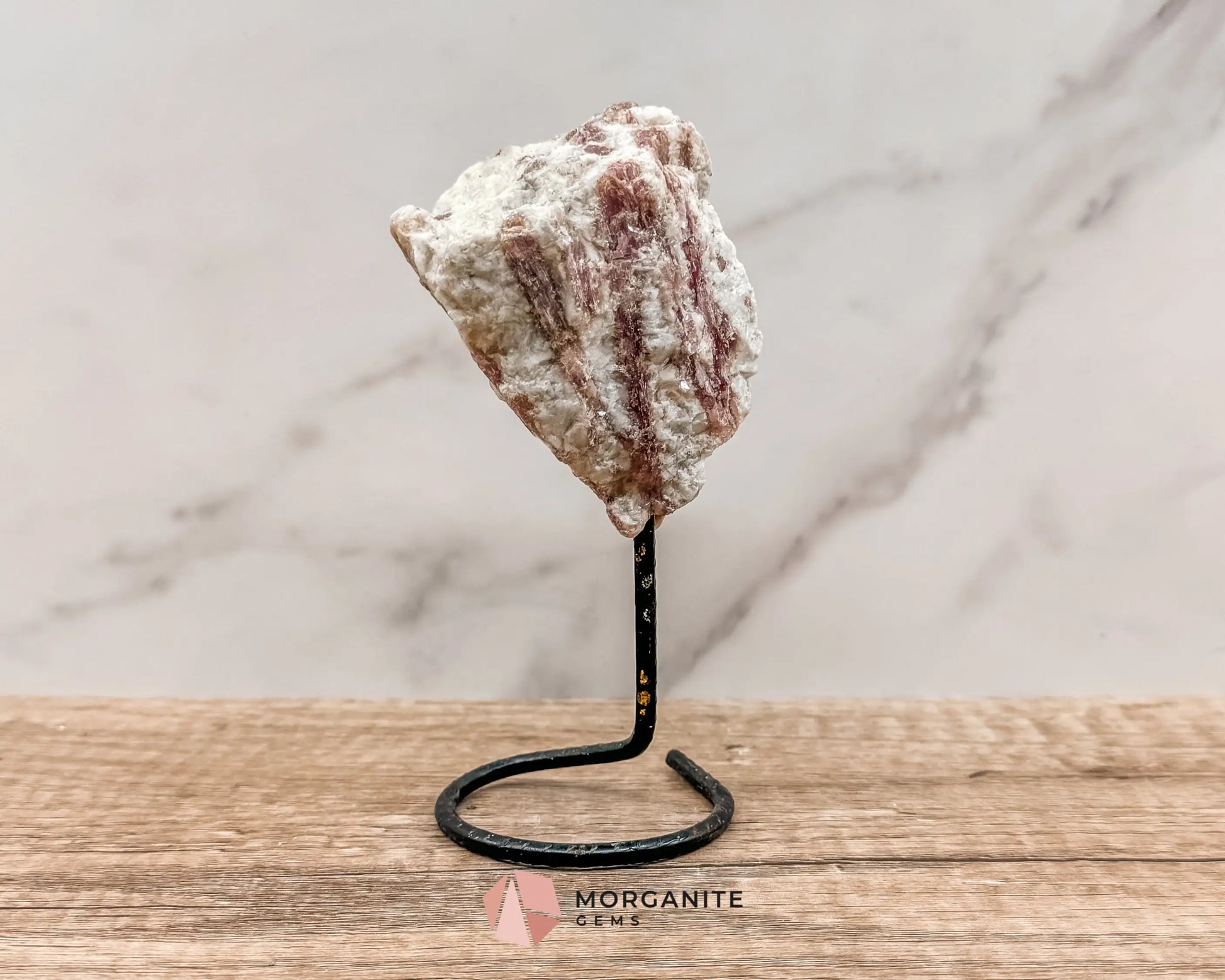 Raw Pink and White Tourmaline on Metal Stand – Healing Crystal for Love, Balance & Emotional Support-Morganite Gems