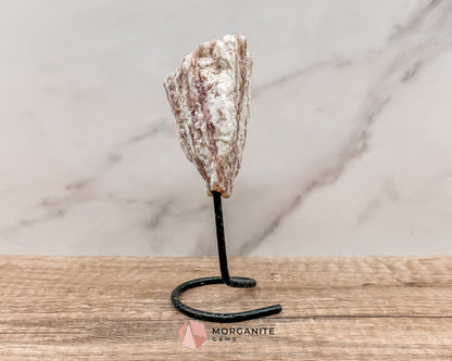 Raw Pink and White Tourmaline on Metal Stand – Healing Crystal for Love, Balance & Emotional Support-Morganite Gems