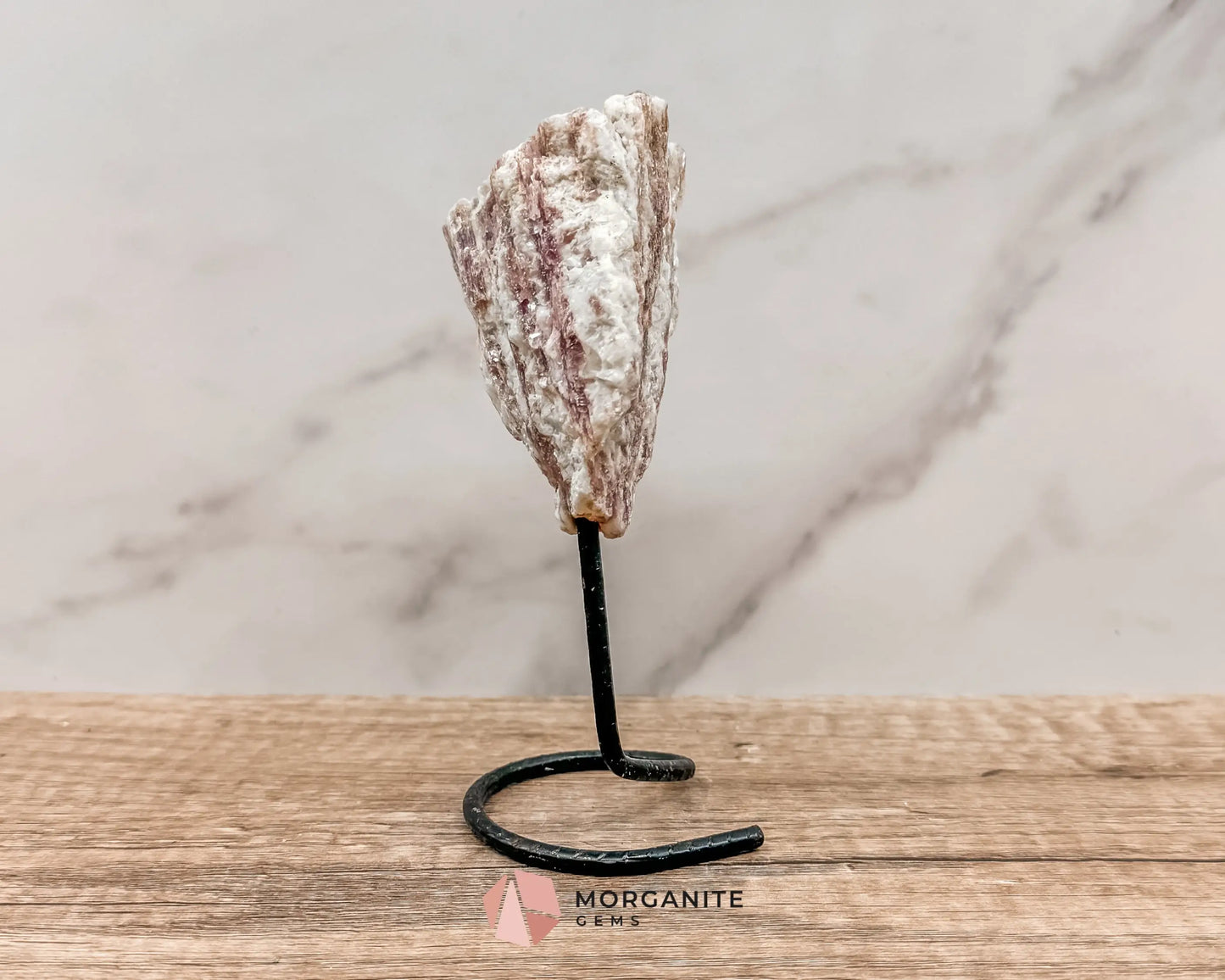 Raw Pink and White Tourmaline on Metal Stand – Healing Crystal for Love, Balance & Emotional Support-Morganite Gems