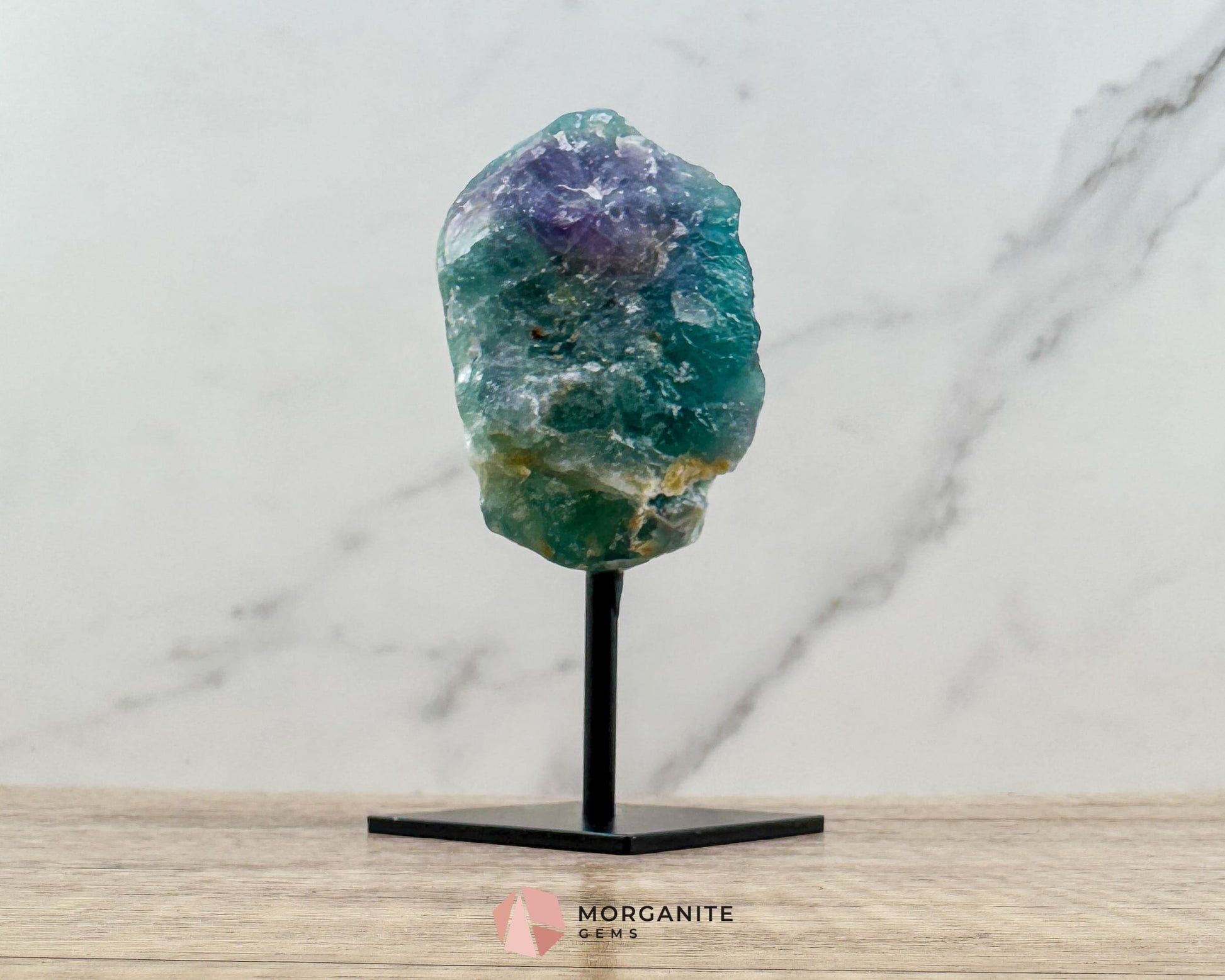 Raw Rainbow Fluorite on Metal Stand – Natural Crystal for Clarity & Energy - Metaphysical Crystals