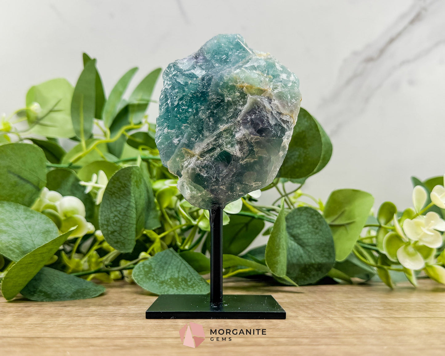 Raw Rainbow Fluorite on Metal Stand – Natural Crystal for Clarity & Energy - Metaphysical Crystals