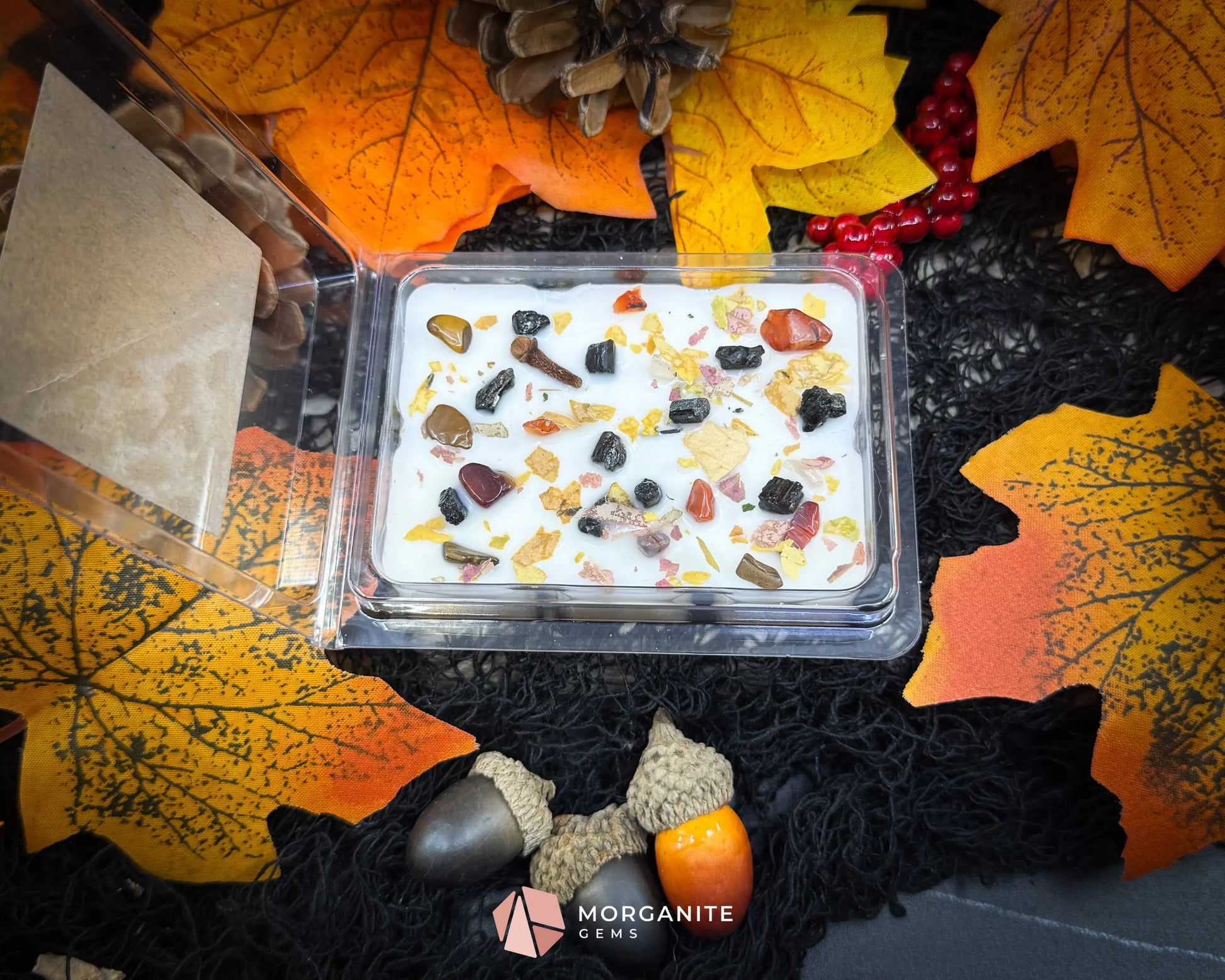 Samhain Wax Melts – Fall Scented Soy Wax Melts with Crystals | Smoky Amber Apple | Witchy Home Fragrance - Container
