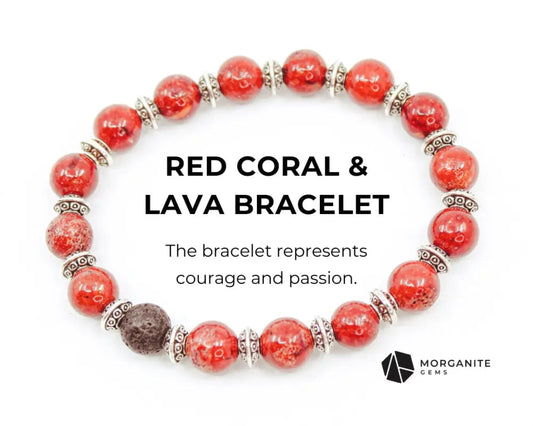 Red Coral and Lava Bracelet-Morganite Gems