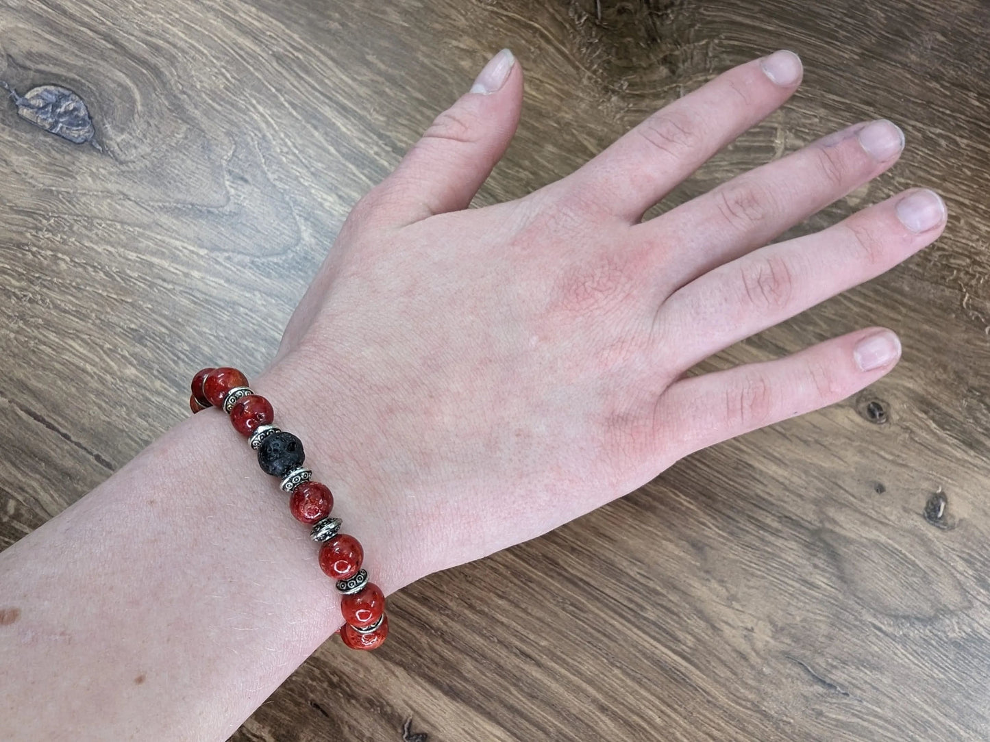 Red Coral and Lava Bracelet-Morganite Gems