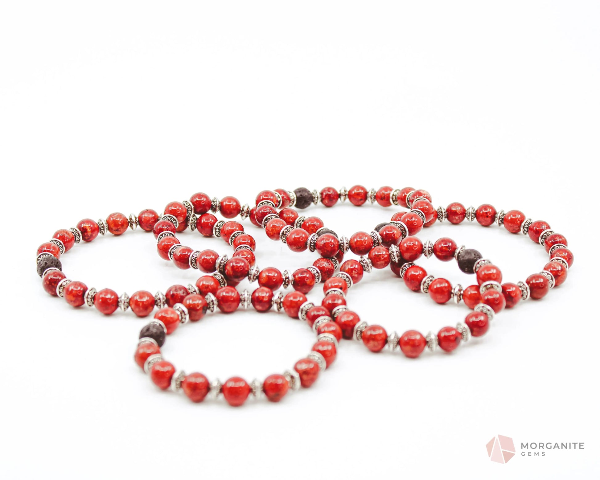 Red Coral and Lava Bracelet-Morganite Gems