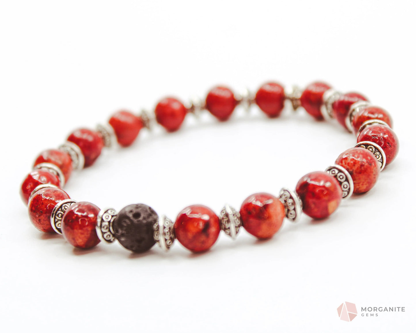 Red Coral and Lava Bracelet-Morganite Gems