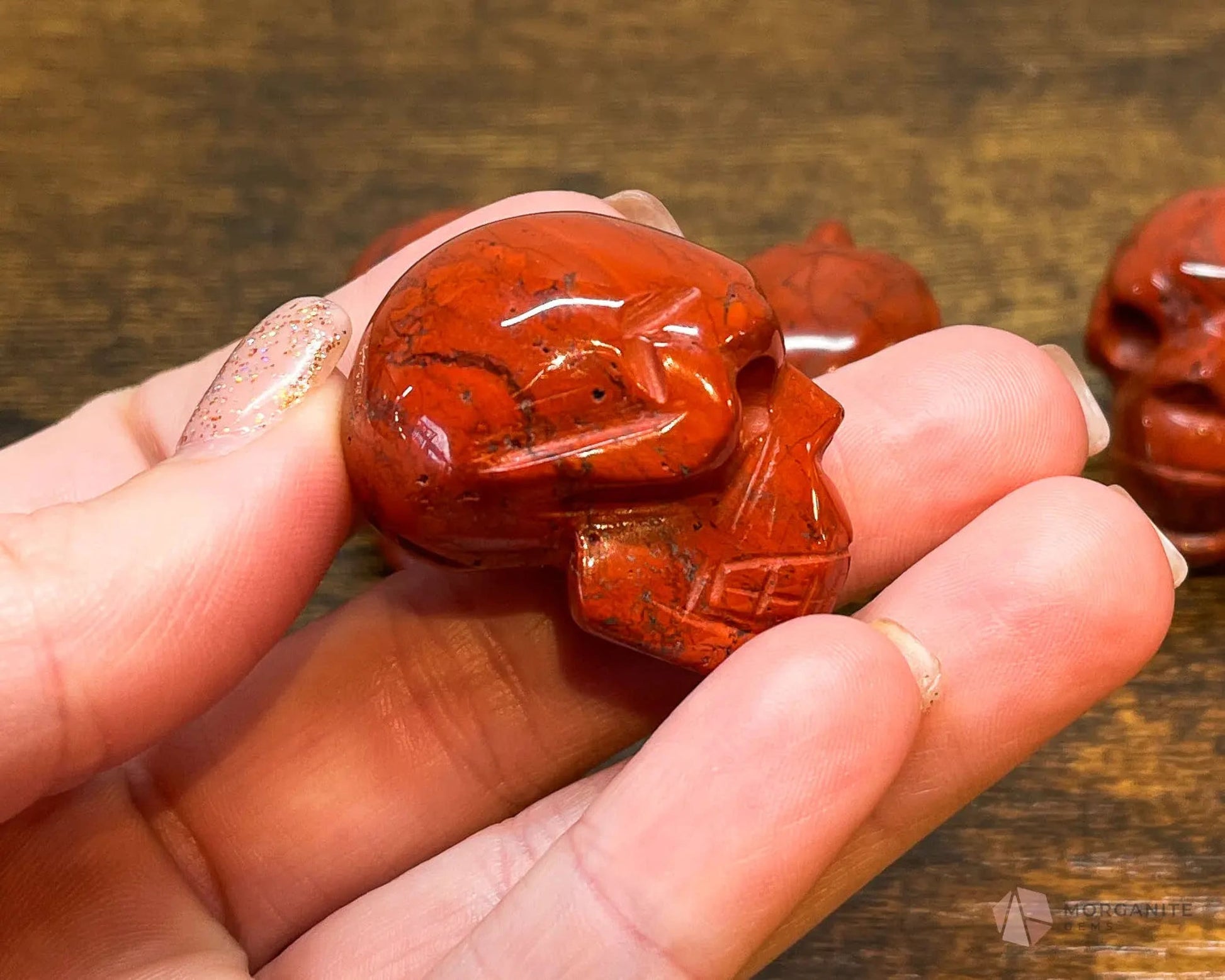 Red Jasper Skull Carving-Morganite Gems