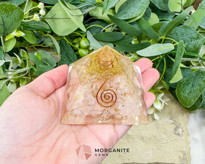 Rose Quartz Orgonite Pyramid with Clear Quartz Point – Love Healing & Heart‑Chakra Energy (≈ 2.7″) - Metaphysical