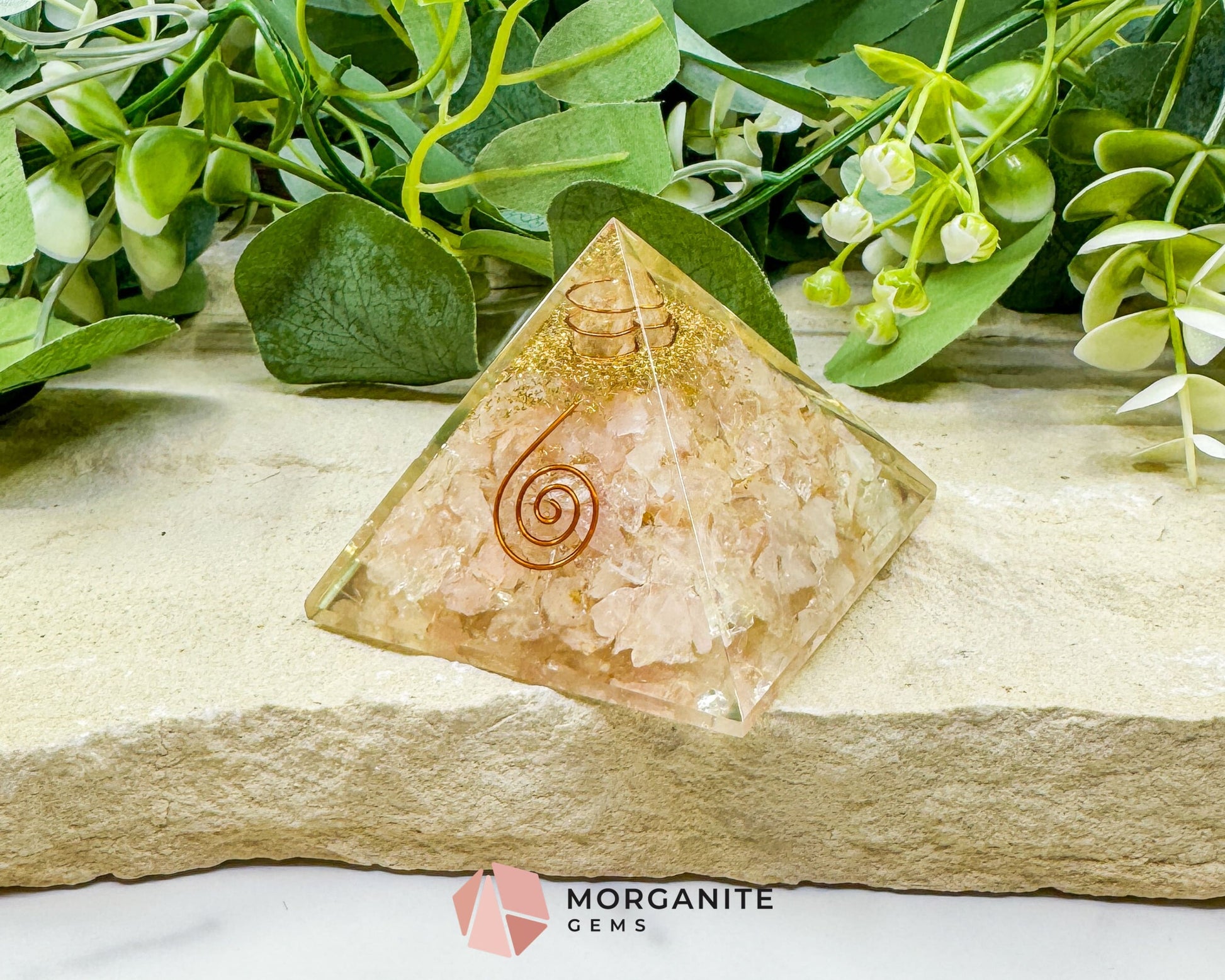 Rose Quartz Orgonite Pyramid with Clear Quartz Point – Love Healing & Heart‑Chakra Energy (≈ 2.7″) - Metaphysical