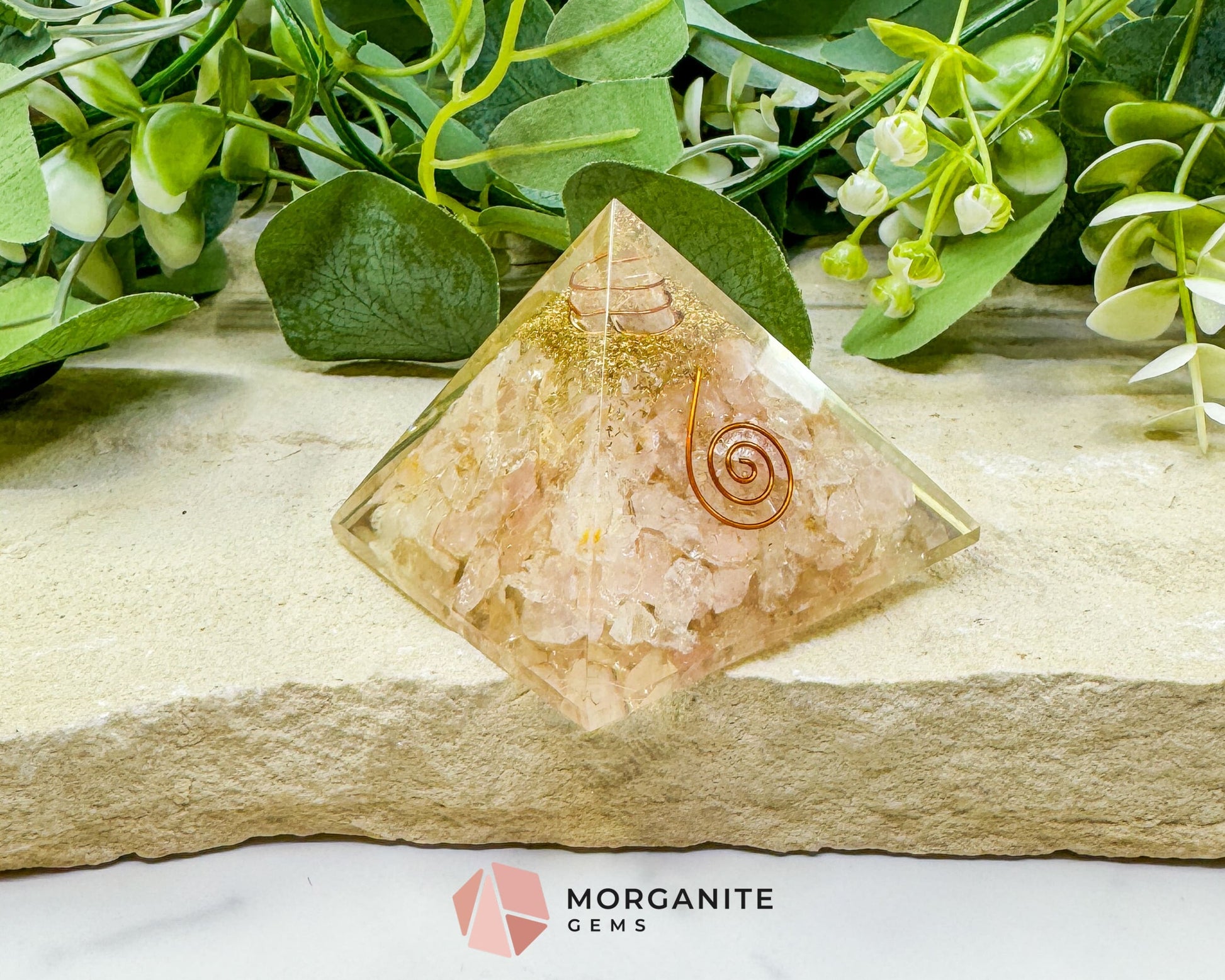 Rose Quartz Orgonite Pyramid with Clear Quartz Point – Love Healing & Heart‑Chakra Energy (≈ 2.7″) - Metaphysical