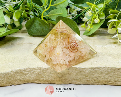 Rose Quartz Orgonite Pyramid with Clear Quartz Point – Love Healing & Heart‑Chakra Energy (≈ 2.7″) - Metaphysical