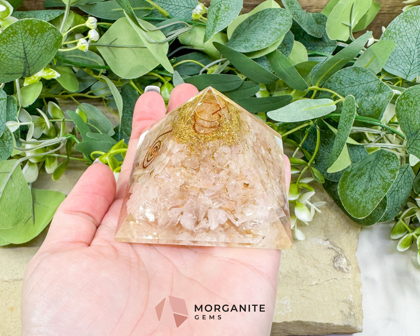Rose Quartz Orgonite Pyramid with Clear Quartz Point – Love Healing & Heart‑Chakra Energy (≈ 2.7″) - Metaphysical