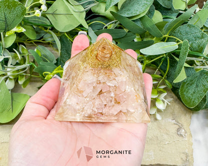 Rose Quartz Orgonite Pyramid with Clear Quartz Point – Love Healing & Heart‑Chakra Energy (≈ 2.7″) - Metaphysical