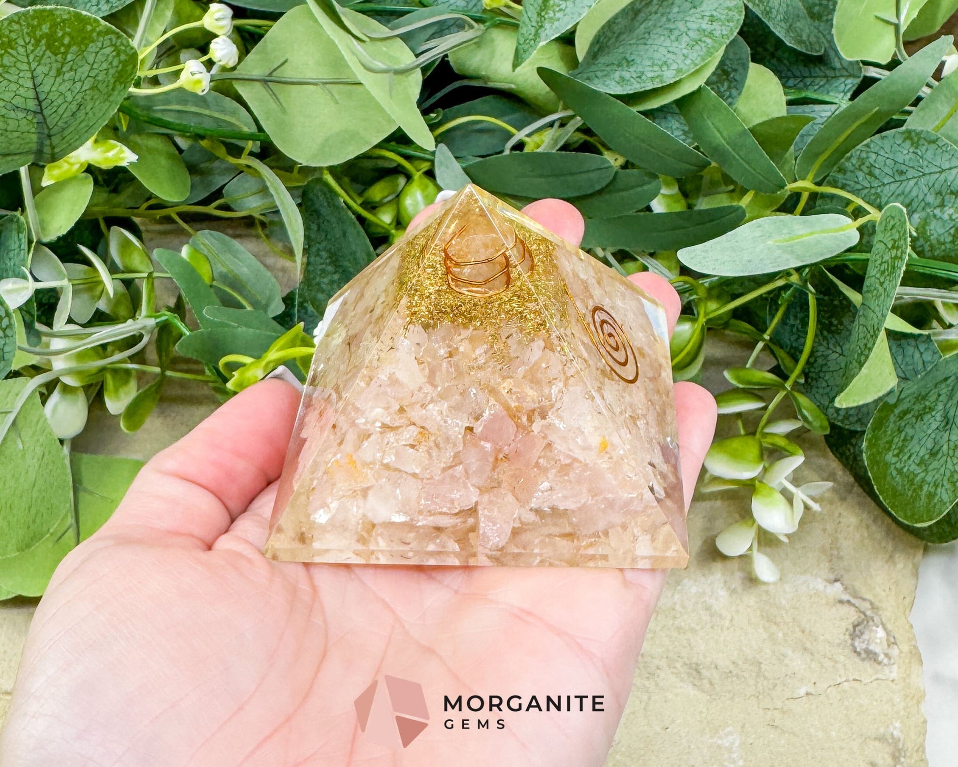 Rose Quartz Orgonite Pyramid with Clear Quartz Point – Love Healing & Heart‑Chakra Energy (≈ 2.7″) - Metaphysical