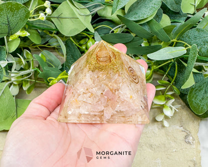 Rose Quartz Orgonite Pyramid with Clear Quartz Point – Love Healing & Heart‑Chakra Energy (≈ 2.7″) - Metaphysical
