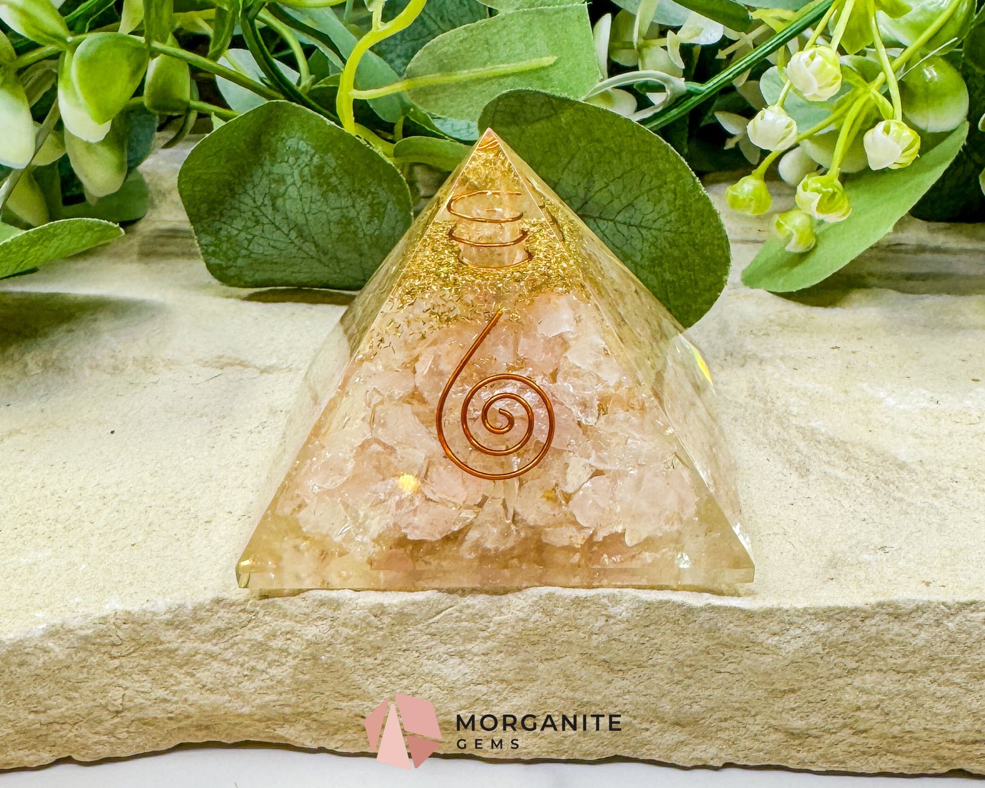 Rose Quartz Orgonite Pyramid with Clear Quartz Point – Love Healing & Heart‑Chakra Energy (≈ 2.7″) - Metaphysical