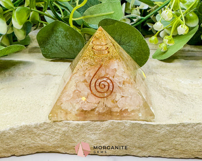 Rose Quartz Orgonite Pyramid with Clear Quartz Point – Love Healing & Heart‑Chakra Energy (≈ 2.7″) - Metaphysical