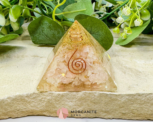 Rose Quartz Orgonite Pyramid with Clear Quartz Point – Love Healing & Heart‑Chakra Energy (≈ 2.7″) - Metaphysical