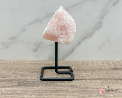 Rose Quartz Raw Specimen on Metal Stand – Stone of Love, Compassion, and Emotional Healing-Morganite Gems