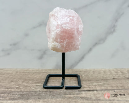 Rose Quartz Raw Specimen on Metal Stand – Stone of Love, Compassion, and Emotional Healing-Morganite Gems