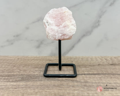 Rose Quartz Raw Specimen on Metal Stand – Stone of Love, Compassion, and Emotional Healing-Morganite Gems