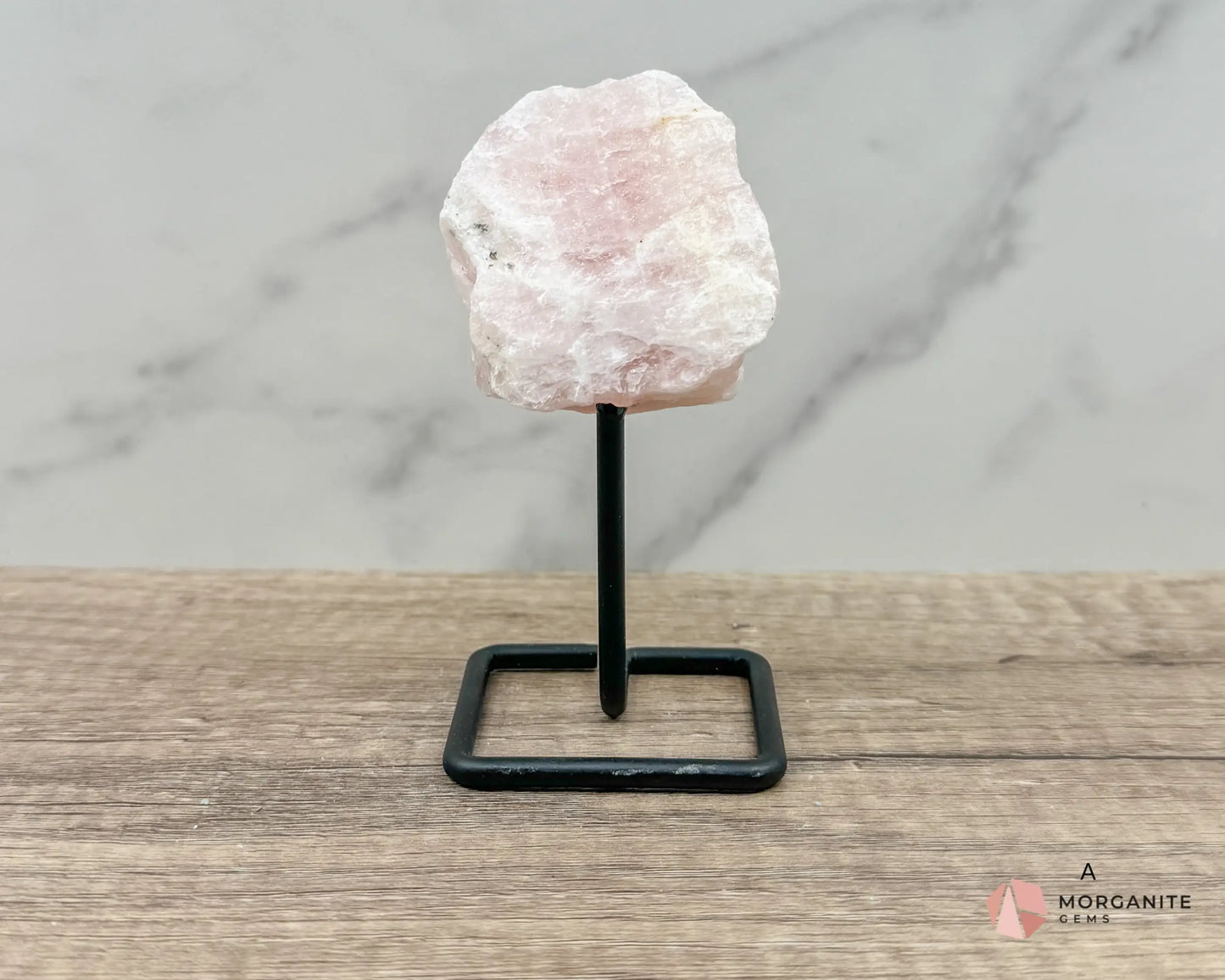 Rose Quartz Raw Specimen on Metal Stand – Stone of Love, Compassion, and Emotional Healing-Morganite Gems