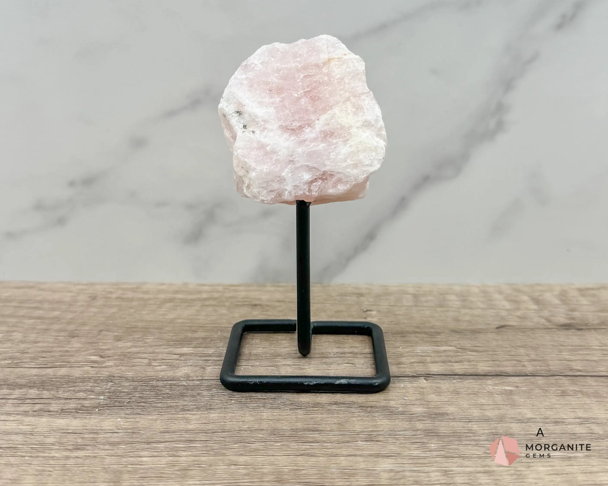 Rose Quartz Raw Specimen on Metal Stand – Stone of Love, Compassion, and Emotional Healing-Morganite Gems
