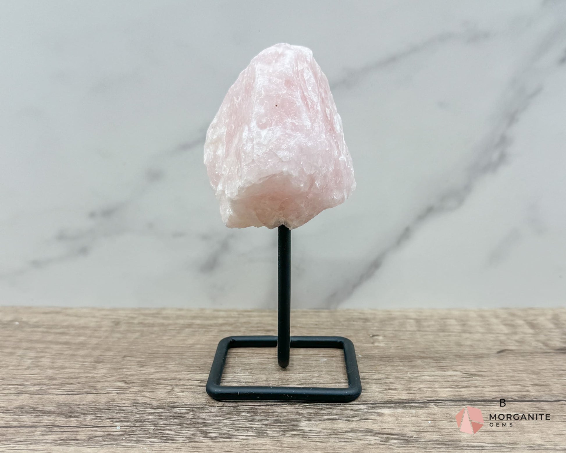 Rose Quartz Raw Specimen on Metal Stand – Stone of Love, Compassion, and Emotional Healing-Morganite Gems