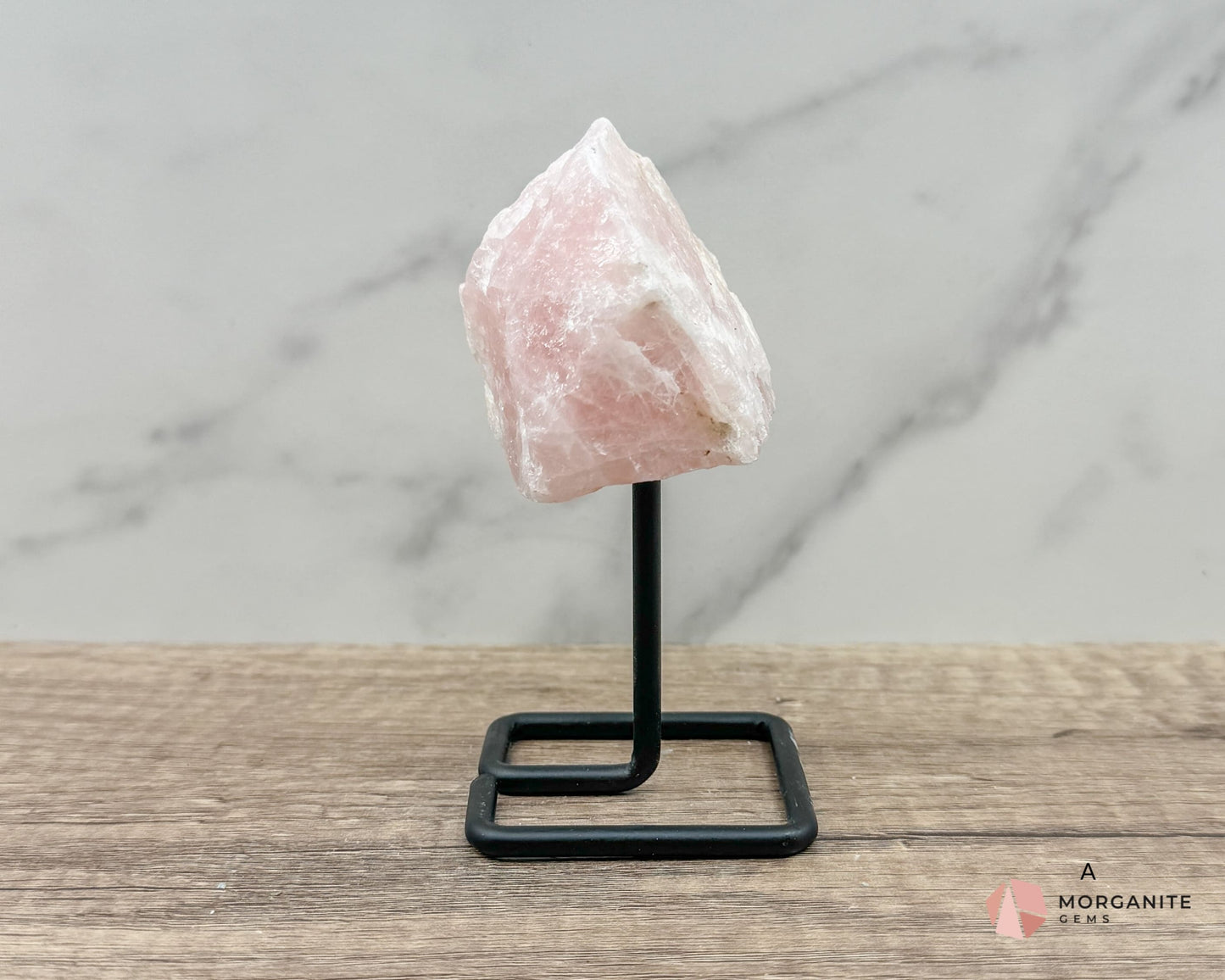 Rose Quartz Raw Specimen on Metal Stand – Stone of Love, Compassion, and Emotional Healing-Morganite Gems