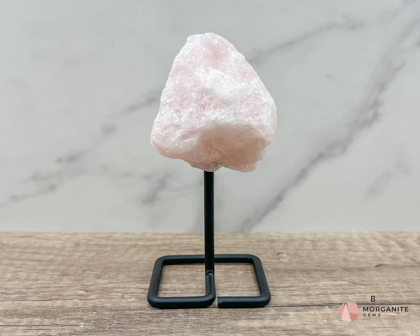 Rose Quartz Raw Specimen on Metal Stand – Stone of Love, Compassion, and Emotional Healing-Morganite Gems