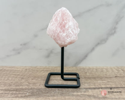 Rose Quartz Raw Specimen on Metal Stand – Stone of Love, Compassion, and Emotional Healing-Morganite Gems