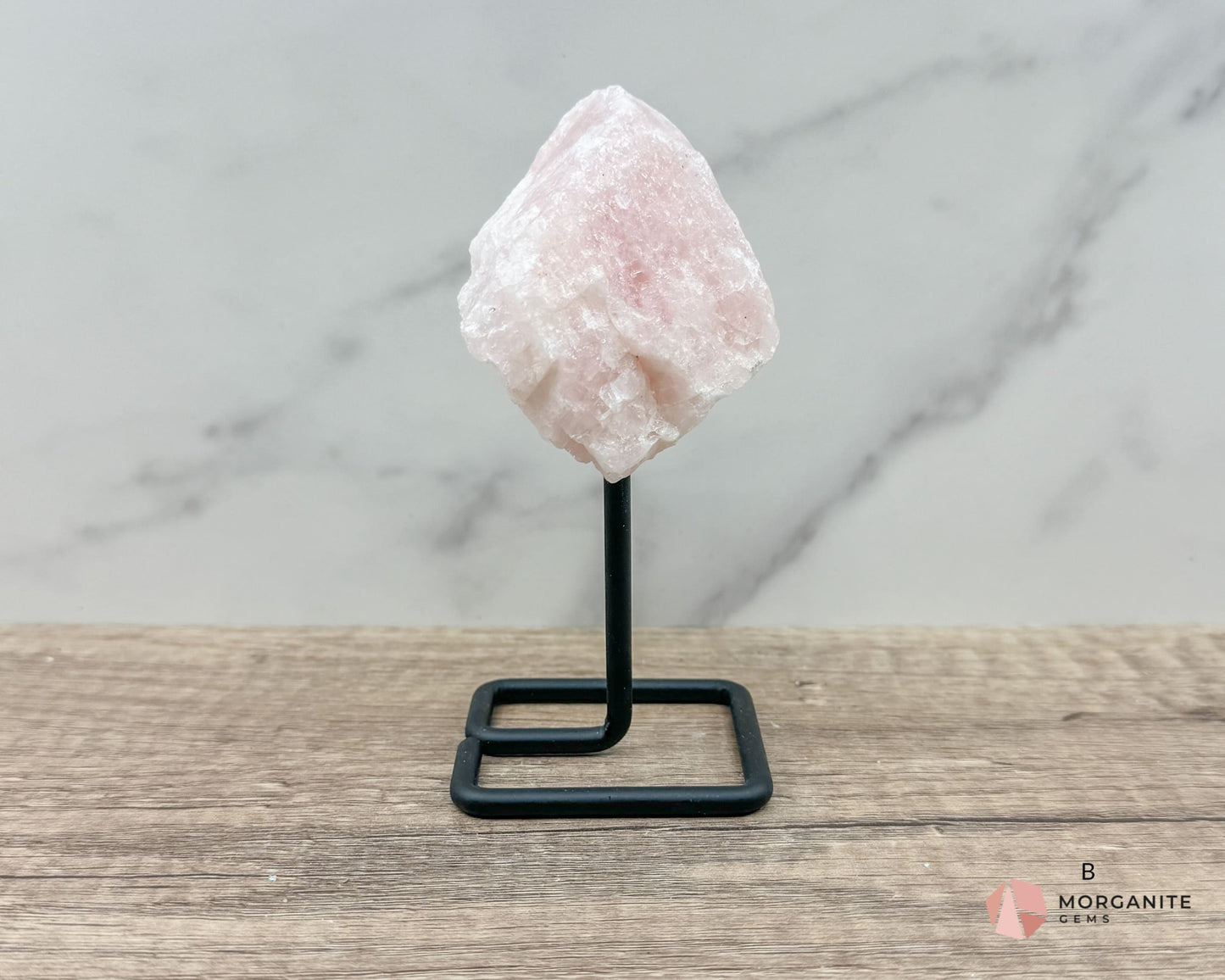 Rose Quartz Raw Specimen on Metal Stand – Stone of Love, Compassion, and Emotional Healing-Morganite Gems