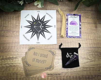 Sagittarius Pendulum Set – Crystal Divination Kit with Zodiac Mat Gift Box & Tools for Intuition Truth & Expansion