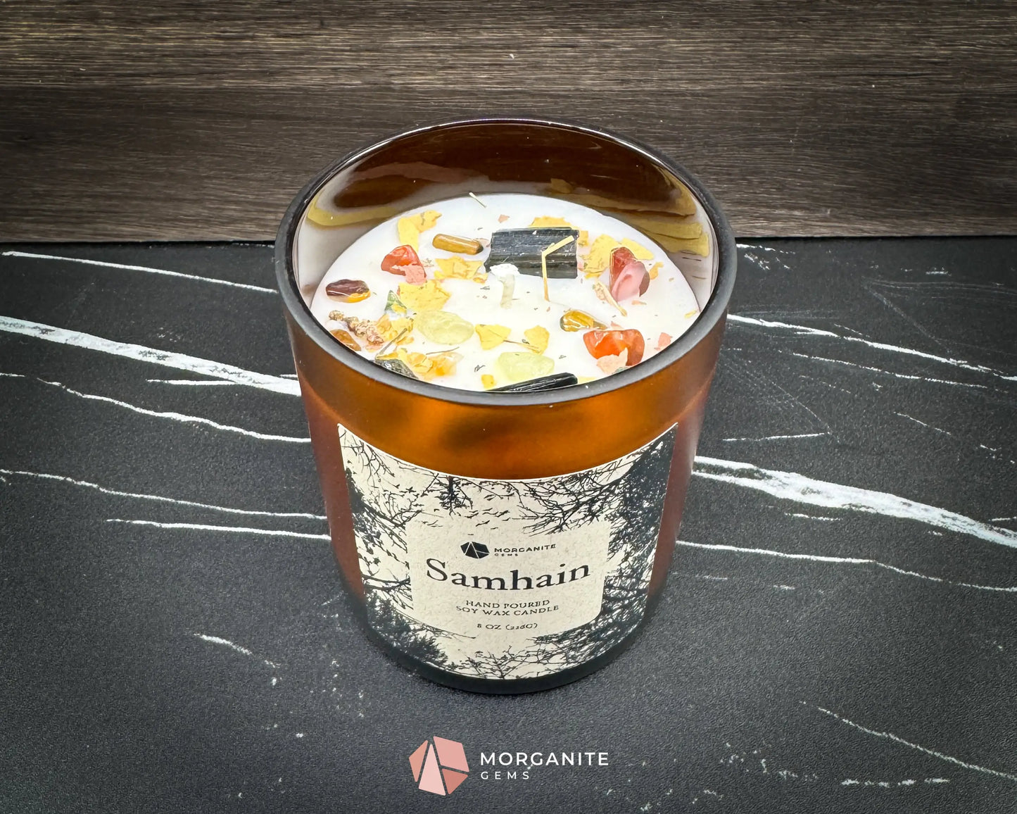 Samhain Candle Collection – Choose Your Size | Soy Candles with Crystals & Herbs | Fall Witchy Decor & Ritual Candles