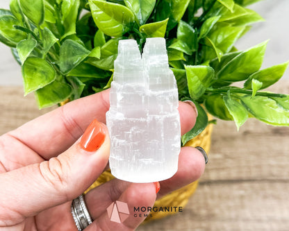 Selenite Twin Towers – Multiple Sizes for Energy and Elegance-Morganite Gems