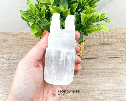 Selenite Twin Towers – Multiple Sizes for Energy and Elegance-Morganite Gems