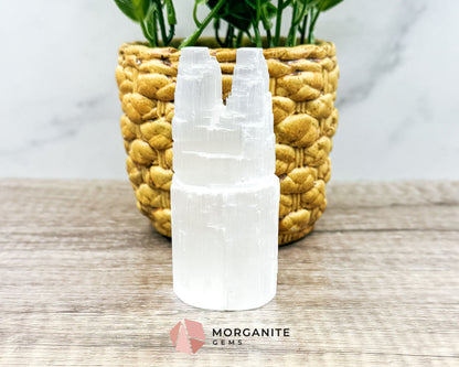 Selenite Twin Towers – Multiple Sizes for Energy and Elegance-Morganite Gems