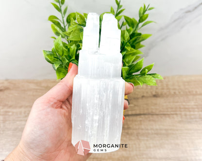 Selenite Twin Towers – Multiple Sizes for Energy and Elegance-Morganite Gems