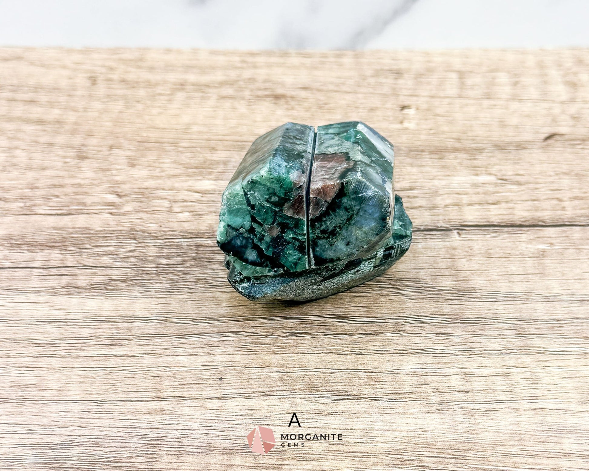 Semi-Polished Beryl Emerald in Feldspar and Biotite – Unique Mineral Specimen-Morganite Gems