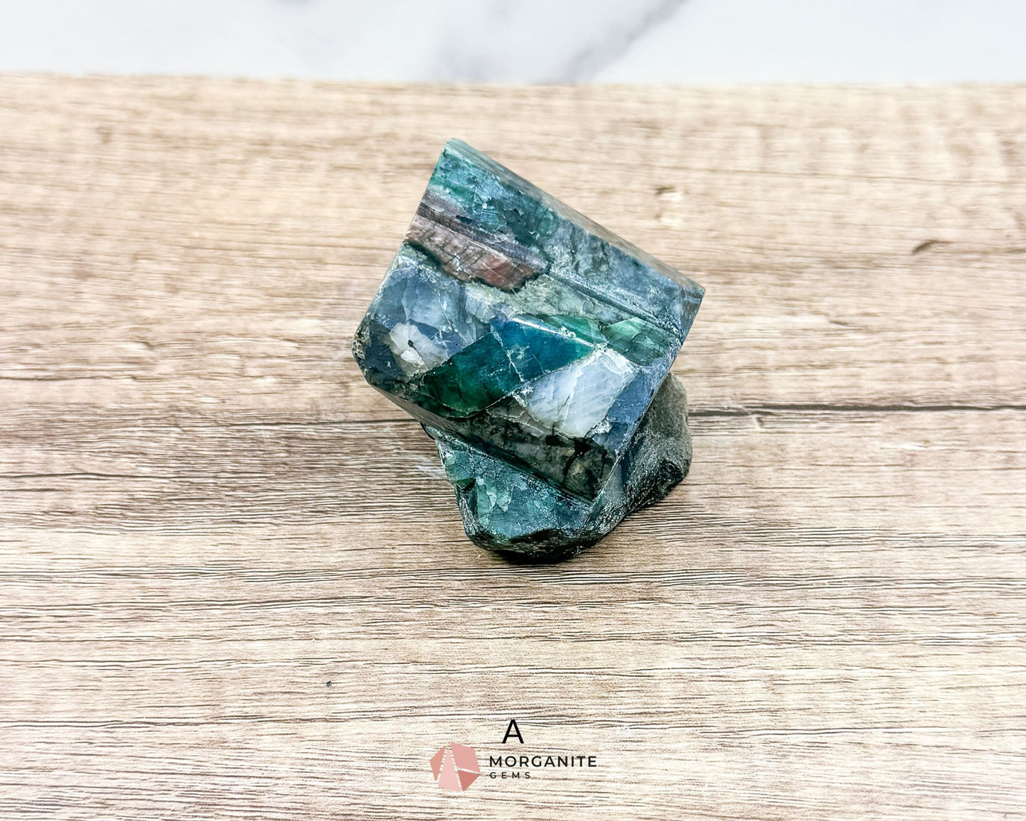 Semi-Polished Beryl Emerald in Feldspar and Biotite – Unique Mineral Specimen-Morganite Gems