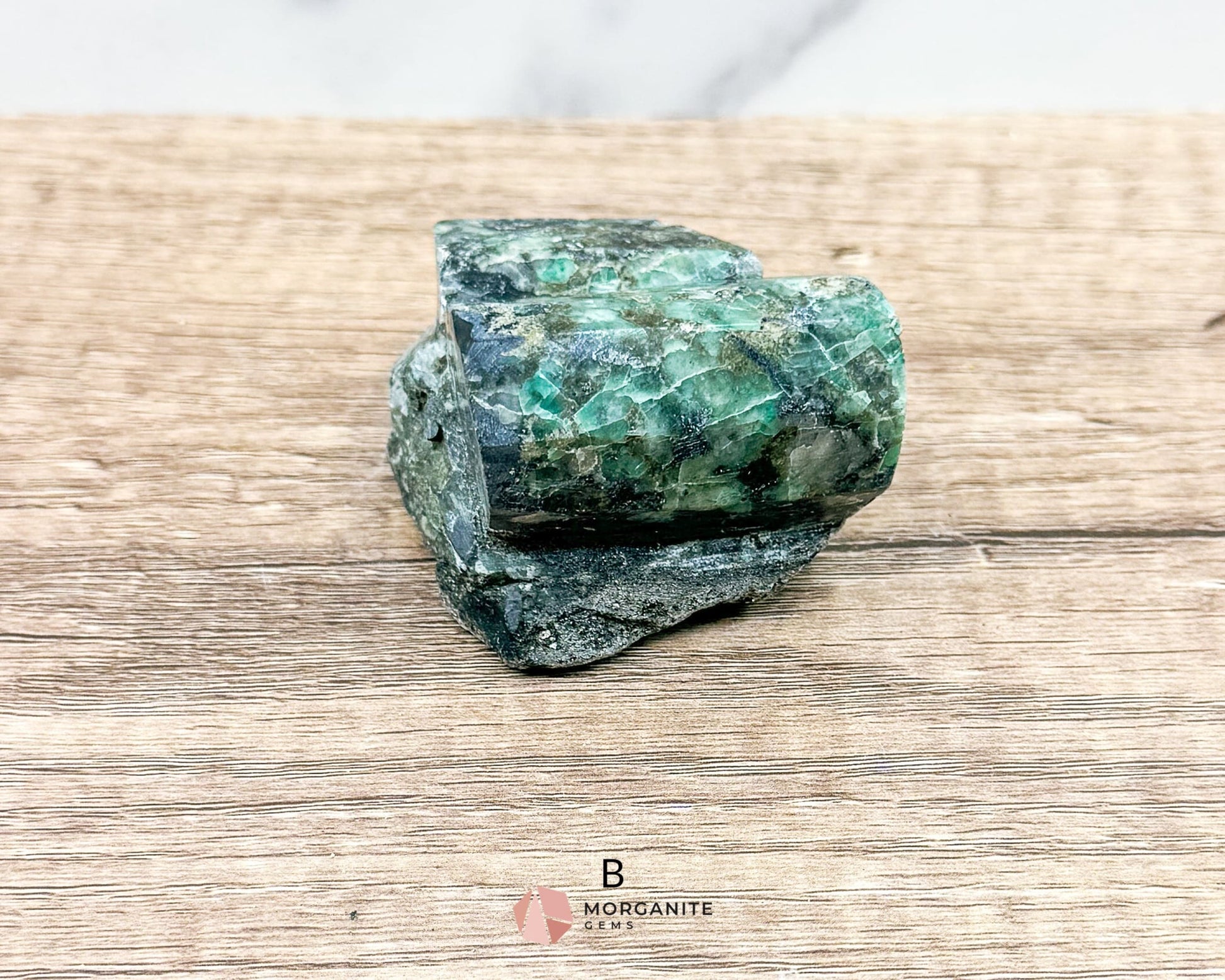 Semi-Polished Beryl Emerald in Feldspar and Biotite – Unique Mineral Specimen-Morganite Gems