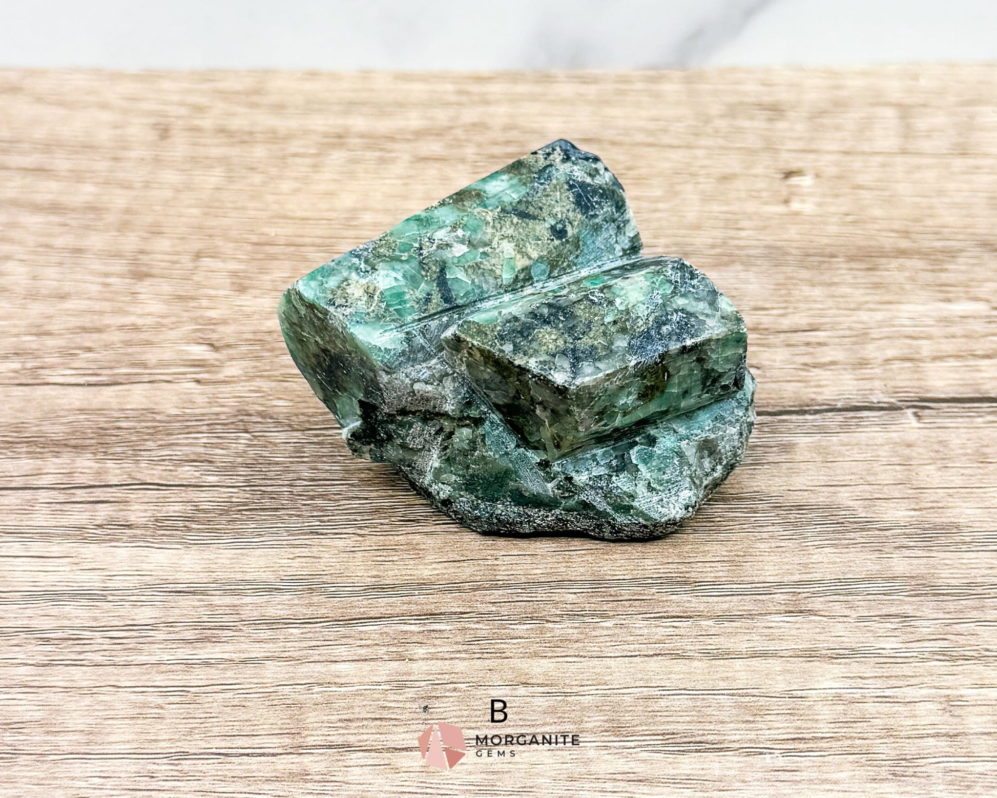 Semi-Polished Beryl Emerald in Feldspar and Biotite – Unique Mineral Specimen-Morganite Gems