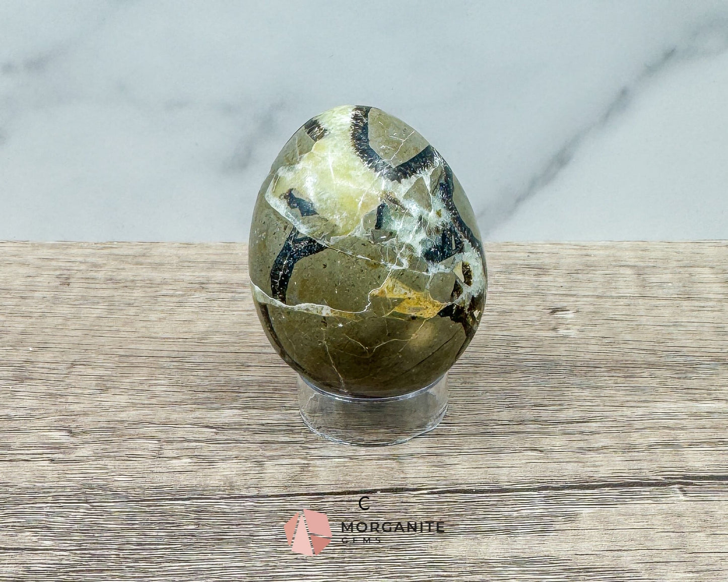 Septarian Dragon Egg (Brown Aragonite) – 4 Unique 2.5 Inch Eggs with Stand, 200g-250g-Morganite Gems