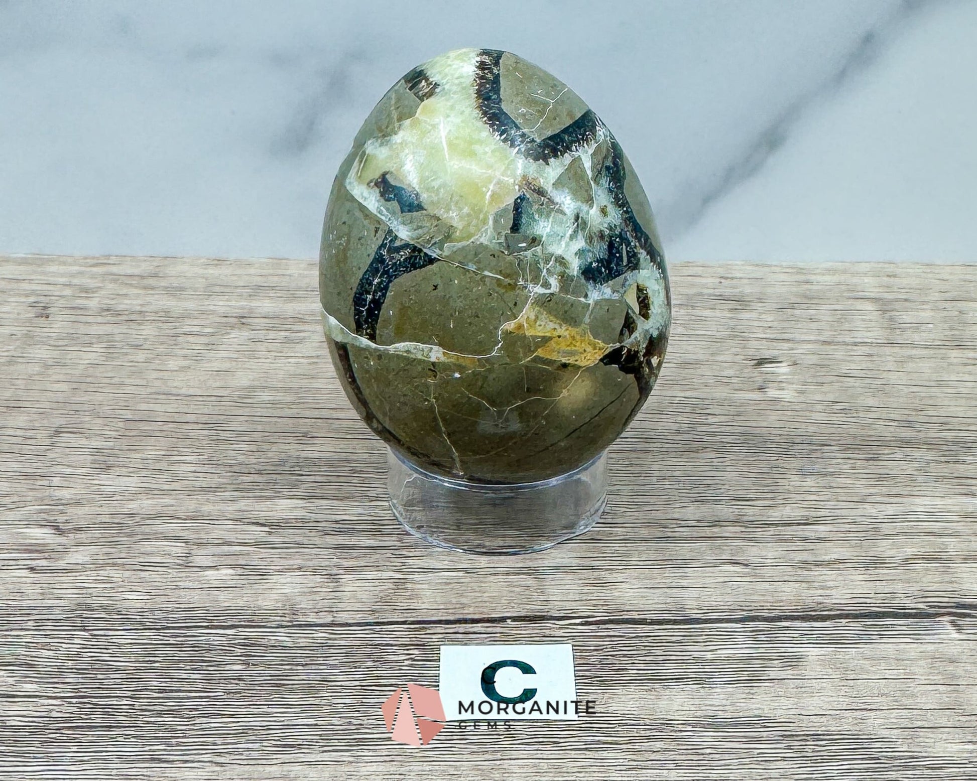 Septarian Dragon Egg (Brown Aragonite) – 4 Unique 2.5 Inch Eggs with Stand, 200g-250g-Morganite Gems