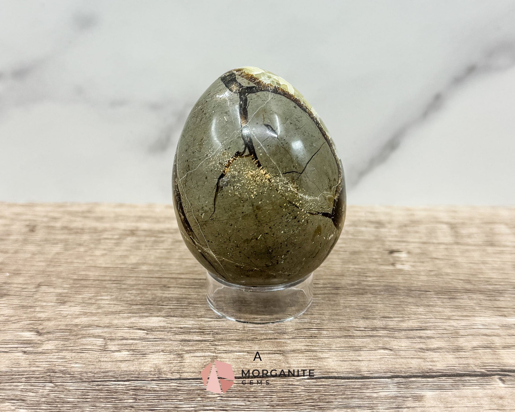 Septarian Dragon Egg (Brown Aragonite) – 4 Unique 2.5 Inch Eggs with Stand, 200g-250g-Morganite Gems