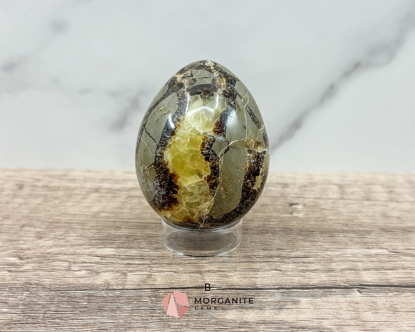 Septarian Dragon Egg (Brown Aragonite) – 4 Unique 2.5 Inch Eggs with Stand, 200g-250g-Morganite Gems