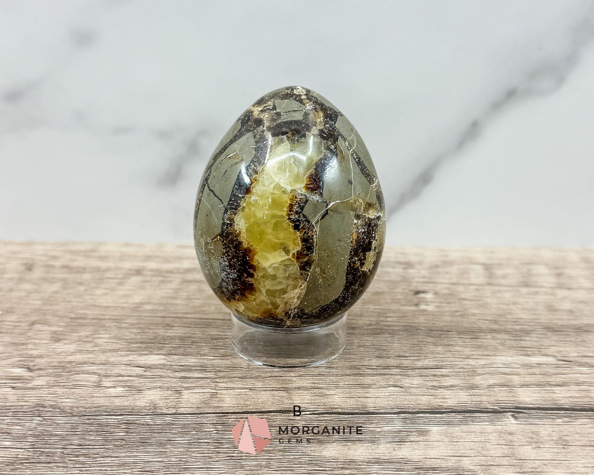 Septarian Dragon Egg (Brown Aragonite) – 4 Unique 2.5 Inch Eggs with Stand, 200g-250g-Morganite Gems