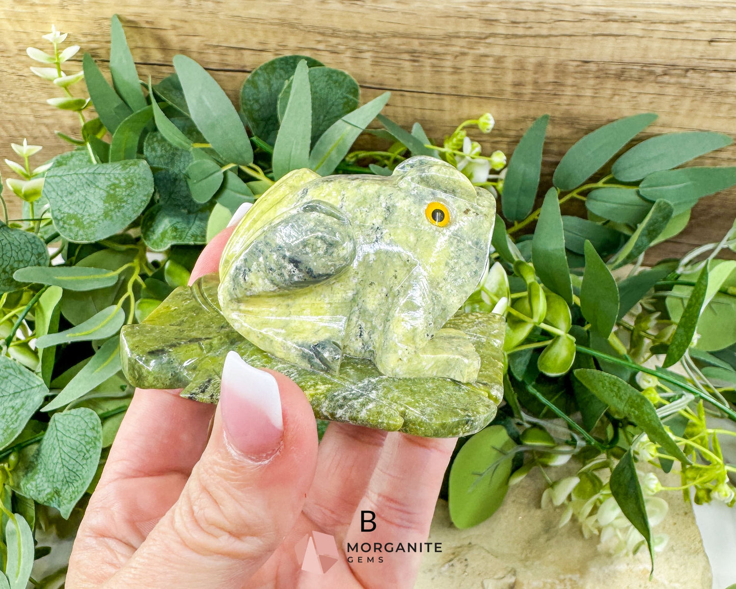 Serpentine Frog on Lily Pad – Hand-Carved Crystal Animal Figurine (Choose A or B 2’’) - Metaphysical Crystals