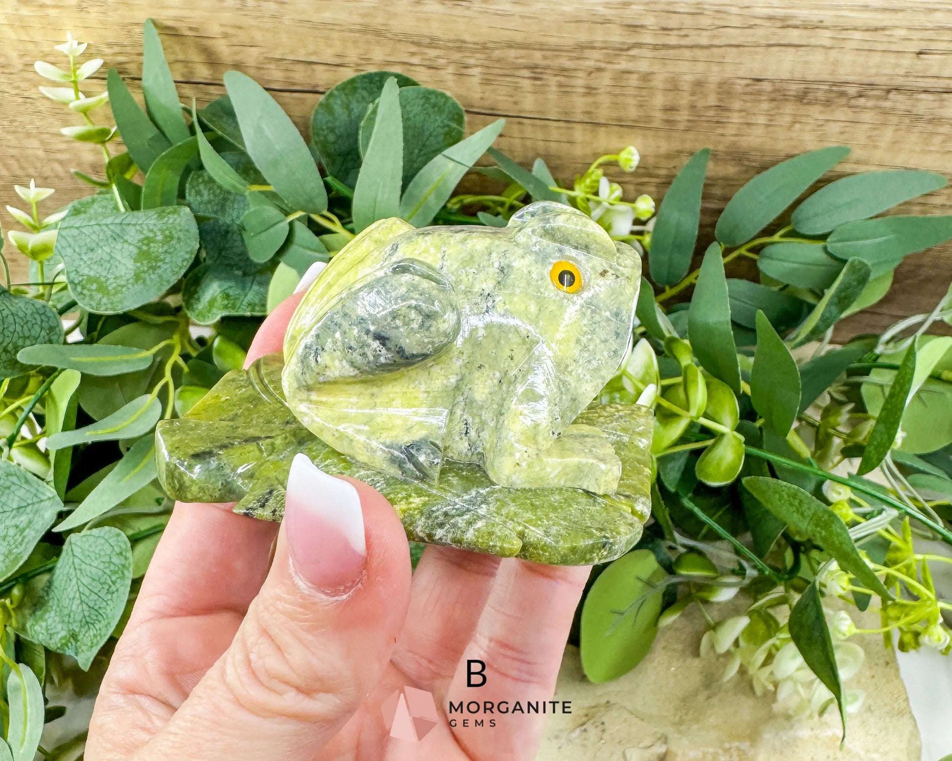Serpentine Frog on Lily Pad – Hand-Carved Crystal Animal Figurine (Choose A or B 2’’) - Metaphysical Crystals